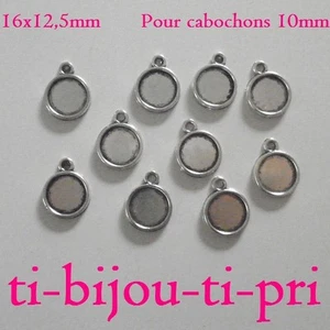 LOT de 10 SUPPORTS PENDENTIFS CABOCHON b 10mm ARGENTE 16 x 12,5mm collier perle - Imagen 1 de 2