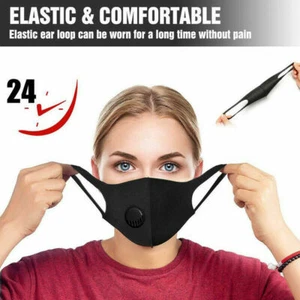 10 x REUSABLE WASHABLE UK Face Mask Filter Valve Black Stretchy Comfortable Mask - Picture 1 of 7