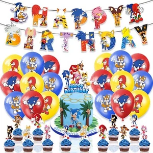 Sonic the Hedgehog Theme Birthday Party Supplies Set Banner Balloon Cake Toppers - Picture 1 of 11