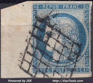 FRANCE TYPE CERES 25c BLEU N° 4 GRAND BDF AVEC OBLITERATION GRILLE  - Picture 1 of 2