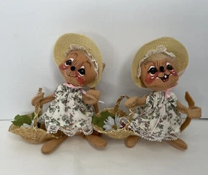 2 Bambole Vintage Annalee 1996 Giardino Festa Topo con Cesti Cofani Fiori 7" - Foto 1 di 12