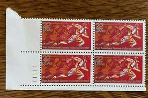 1987 Commemoratives - 22 cents Pan-American Games Plate Block (A) - Free Ship - Picture 1 of 2