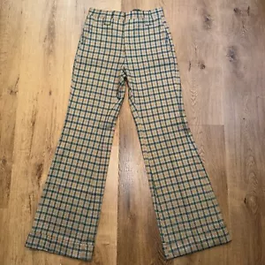 Vtg 60s 70s Haggar Pants Mens 28 32 Bell Bottom Flare Leg Plaid Disco POLYESTER - Picture 1 of 11