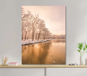 Sunset Winter Forest & River 5mm thick Plastic Poster Ready to Hang 45x60cm - Picture 1 of 3