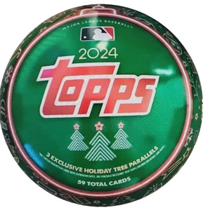 2024 Topps Holiday Tin Baseball Ornament New 59 Total Cards Factory Sealed - Picture 1 of 6