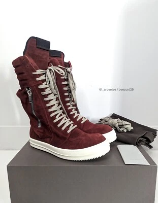 RICK OWENS RARE BLOOD SUEDE CARGOBASKET GEOBASKET SNEAKERS (RED, 41 43) - Image 1 of 4