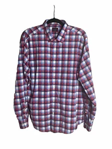 UNTUCKit Herren Hemd faltenfrei Nylon rot/weiß blau kariert Knopfleiste Größe XL - Bild 1 von 7