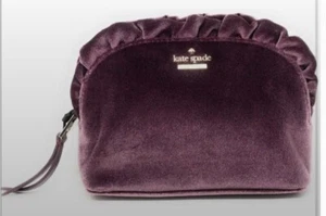 Kate Spade Briar Lane Ruffle Quilted Velvet Zip Cosmetic Bag Clutch Light Purple - Picture 1 of 8