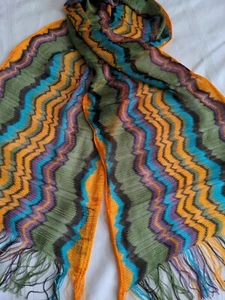 MISSONI Italy Abstract Print Knitted Scarf Multicolor Soft Light Viscose 14"x69" - Picture 1 of 7