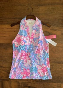 Lilly Pulitzer MEDIUM Snappy Turtle LAKELYN BH POLO Luxletic Sleeveless Top Neu mit Etikett - Bild 1 von 4