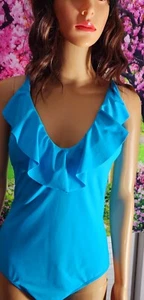 Ekauaer XL one piece swimsuit beautiful teal deep V ruffled front and back. - Bild 1 von 8