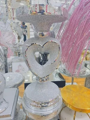 Silver Mirrored Side Table – Crushed Diamond Crystal Sparkly End Table  60x30cm - Image 1 of 2