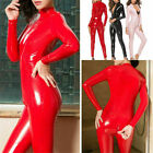 Sexy Womens PVC Leather Bodysuit Jumpsuit Wet Look Dress Clubwear Costume