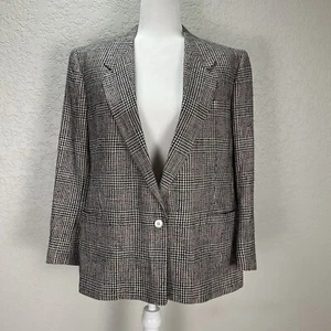 Burberrys Women’s Blazer Plaid Silk Lined Shoulder Pads One Button Academia SZ M - Picture 1 of 17