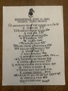 The Black Crowes 7-11-01 Tour Concert Used Set List W Notes Paris, France - Picture 1 of 2