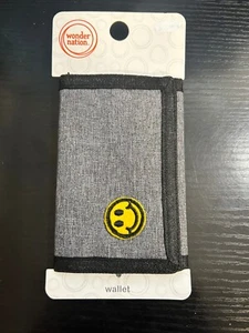 NWT Wonder Nation Smiley Grey Tri-Fold Fabric Wallet - Picture 1 of 3