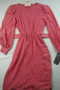 Vintage 90s 80s By Gadd Women 10 Pink Rayon Long Sleeve A-Line Dress NWT B807 - Picture 1 of 12