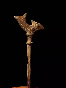 African Hairpin African Tribal Brass Hand Carved Vintage Wal Wax Casting-4859 - Picture 1 of 12