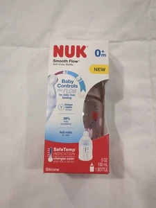 New NUK AntiColic Wide Neck Bottle Smooth Flow 5oz Blue Trains BPA Free 0+ Month - Picture 1 of 9
