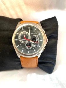 Citizen Vintage Hommes Chrono Jour et Date 100 MT Wr Bracelet Cuir Montre - Picture 1 of 12
