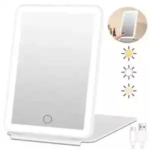 LED Travel Makeup Mirror 3 Color Light Rechargeable Dimmable Touch Beauty Mirror - Picture 1 of 15