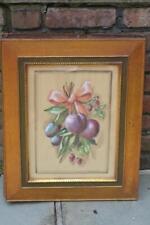 Antique Early 20th C Hand Painted Detail Plums Watercolor Matted Framed Yolande
