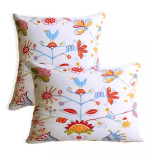 AL68a Colorful Flowers Bird Cotton Canvas Cushion Cover/Pillow Case*Custom Size* - Picture 1 of 6