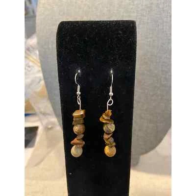 Handmade jasper and tigers eye earrings silver tone  - Image 1 of 4