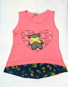 Baby Kids Girls Sleeveless Printed Vest Top T Shirt Pink New - Picture 1 of 5