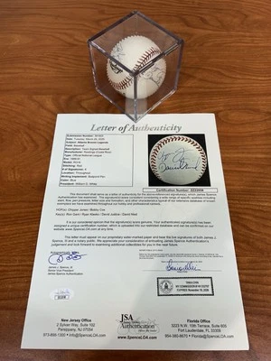 Atlanta Braves 1991 Autograph Baseball JONES GANT KLESKO JUSTICE NIED COX- JSA - Image 1 of 4