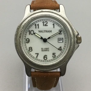 Waltham EL Light Uhr Herren 39mm Datum braun Leder WTH06 neue Batterie - Bild 1 von 16