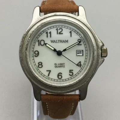 Relógio Waltham EL Light Masculino 39mm Data Couro Marrom WTH06 Nova Bateria - Imagem 1 de 4