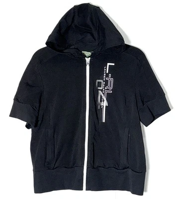 LRL Ralph Lauren Active Black Short Sleeve Hooded Hoodie Zip Sweatshirt Jacket L - Image 1 of 4