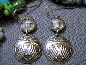 NAVAJO Sun West THUNDERBIRD Totem Sterling Silver CONCHO 1.75"Long Earrings sgnd - Picture 1 of 4