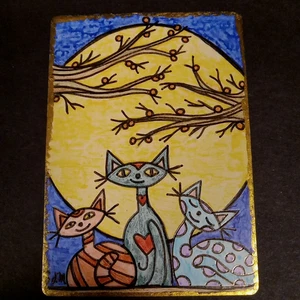 ACEO Original Art Card "Harvest Kitties" Sabrina de Man Folk Art Nature USA - Picture 1 of 5