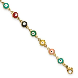 Stainless Steel Yellow IP-plated Multicolor Paint Evil Eye Anklet 9" w/1in Ext. - Picture 1 of 6