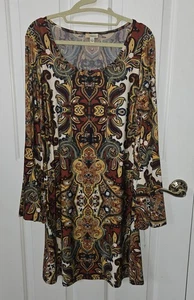Haani Shift Dress Womens Large Multicolor Paisley Knee Length Angel Sleeve - Picture 1 of 8