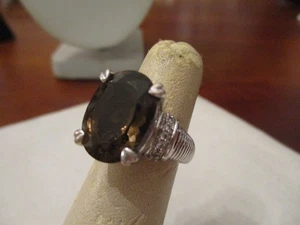 Judith Ripka sterling silver smoky Topaz & Diamonique ring size 6 large stone - Picture 1 of 6