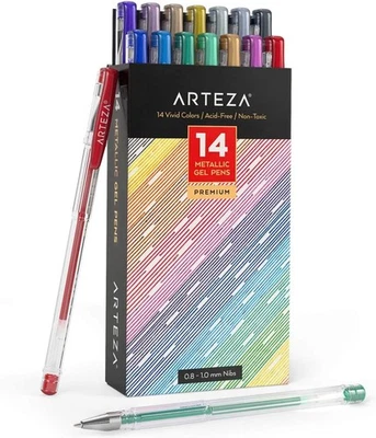 ARTEZA Metallic Gel Pens Colored with Triangular Grip, 14 Office Product - Image 1 of 4