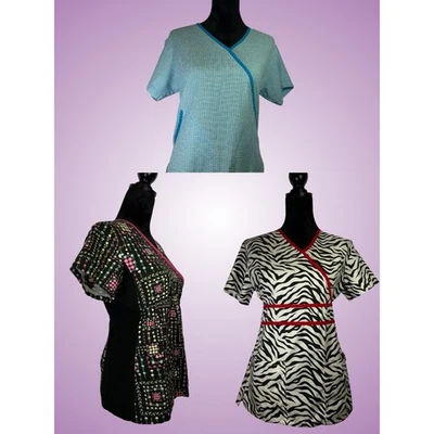 3 XS Vintage Scrub Top Bundle Including Cherokee, Factory Uniforms, Etc. - Image 1 of 4