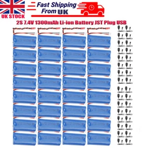 Batteria agli ioni di litio 7,4 V 1300 mAh 2S 15 C spina JST con caricatore USB per RC auto camion UK - Foto 1 di 67