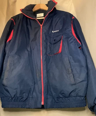 Men's CROWN CLUB XL Quilted Zip Navy Windbreaker Jacket w/Embroidered AMOCO - Image 1 of 4