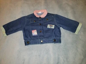 Vintage Candy Stripe Cuff Collar 80s 90s Jean Jacket Blue Denim Boys 2T Patches - Picture 1 of 5