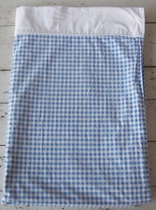 The Company Store Twin Blue Gingham Check Flat Sheet w/White Top Hem~Cotton - Picture 1 of 3