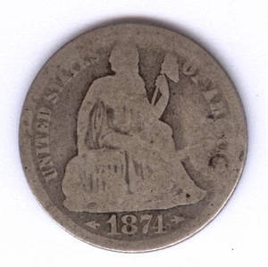 1874 Seated Liberty Dime + SILVER + Counter Stamp + No Reserve! - Picture 1 of 2