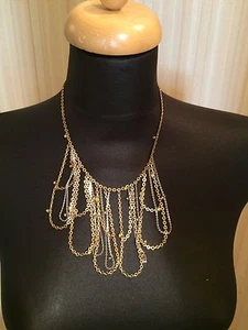 BCBG BCBGeneration Silver Gold Tome Chains Champagne Rhinestones Necklace NWOT - Picture 1 of 4