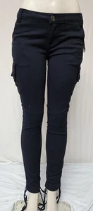 Rue 21 Cargo 6 Pockets Black Womens Junior Stretch Twill Pants Adjustable Length - Picture 1 of 12