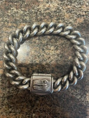 RARE!! Kieselstein-Cord Curb Link T-Rex Sterling Silver Bracelet - Image 1 of 4