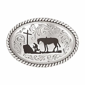 Nocona Youth Cowboy Prayer Silver Belt Buckle 37382 - Picture 1 of 1