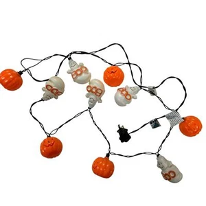 Vintage Halloween Blow Mold 10 String Lights BOO Ghosts & Pumpkins Works 7 Ft - Picture 1 of 5